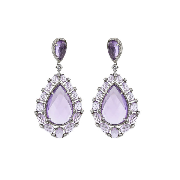 14K White Gold Purple Amethyst And Diamond Pear-Shape Dangle Earrings