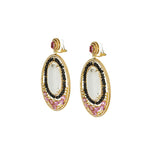 18K Rose Gold Lavender Jade Black Diamond And Pink Sapphire Drop Earrings
