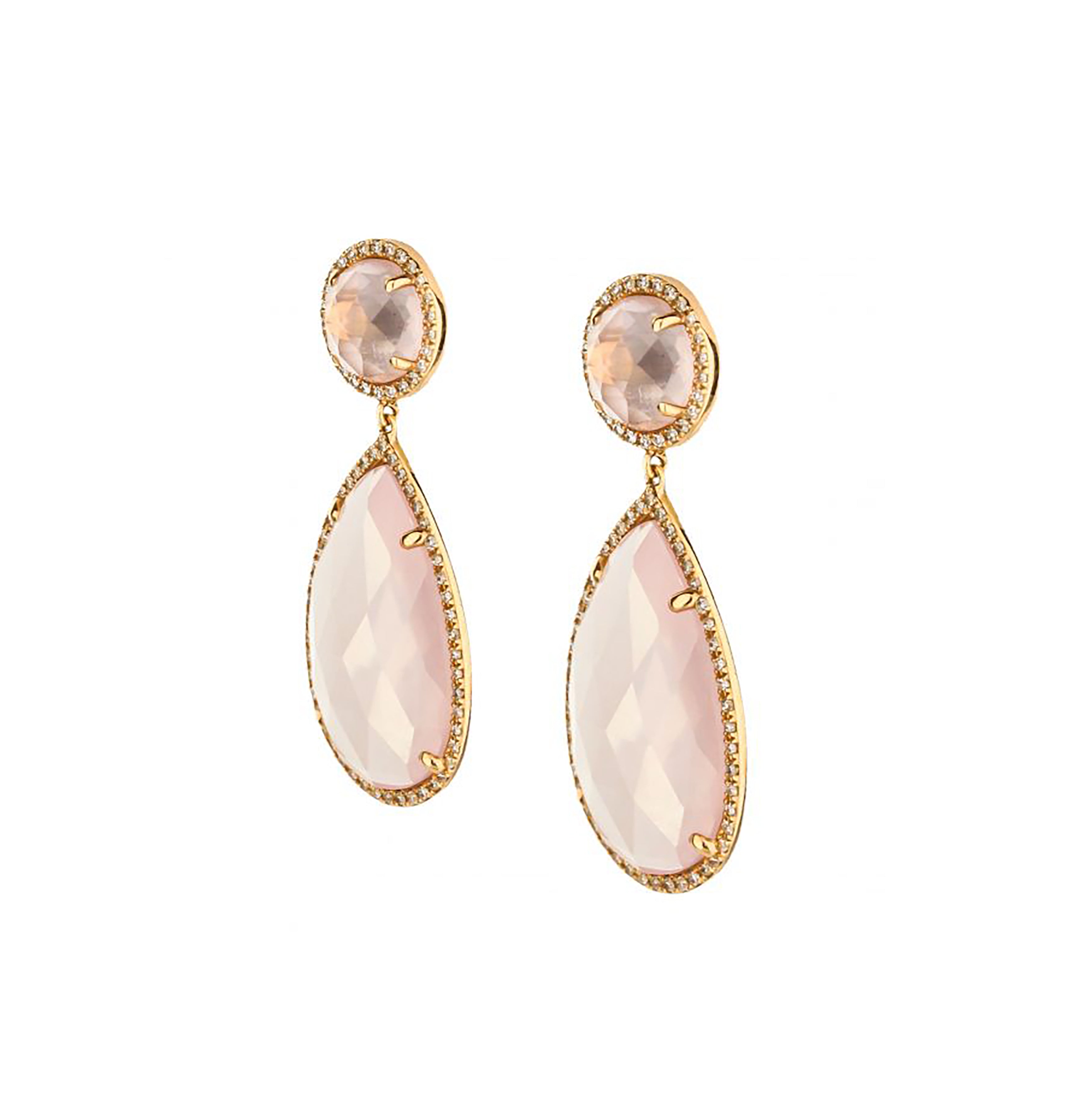 14K Rose Gold Rose Quartz Pear Drop Earrings