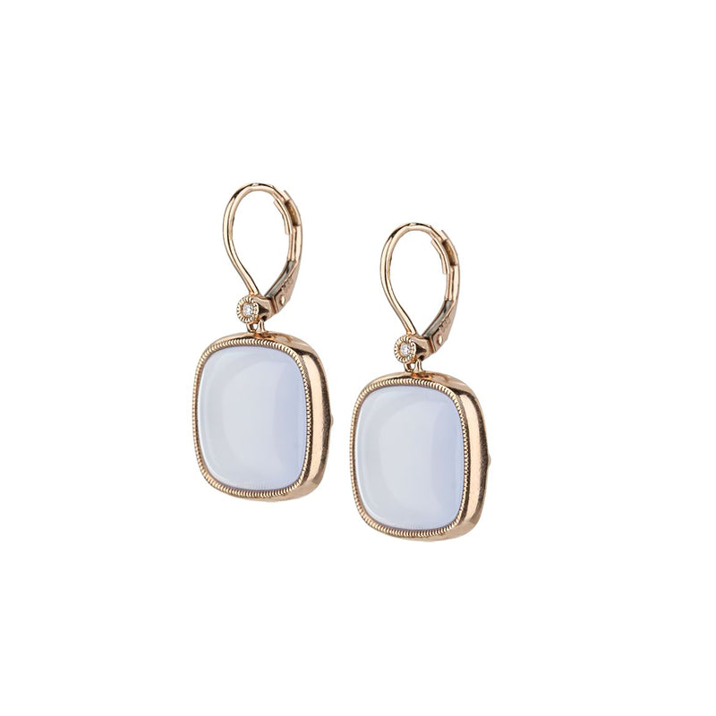 14K Rose Gold Fancy-Cut Chalcedony Slices Cushion Bezel Drops Earrings