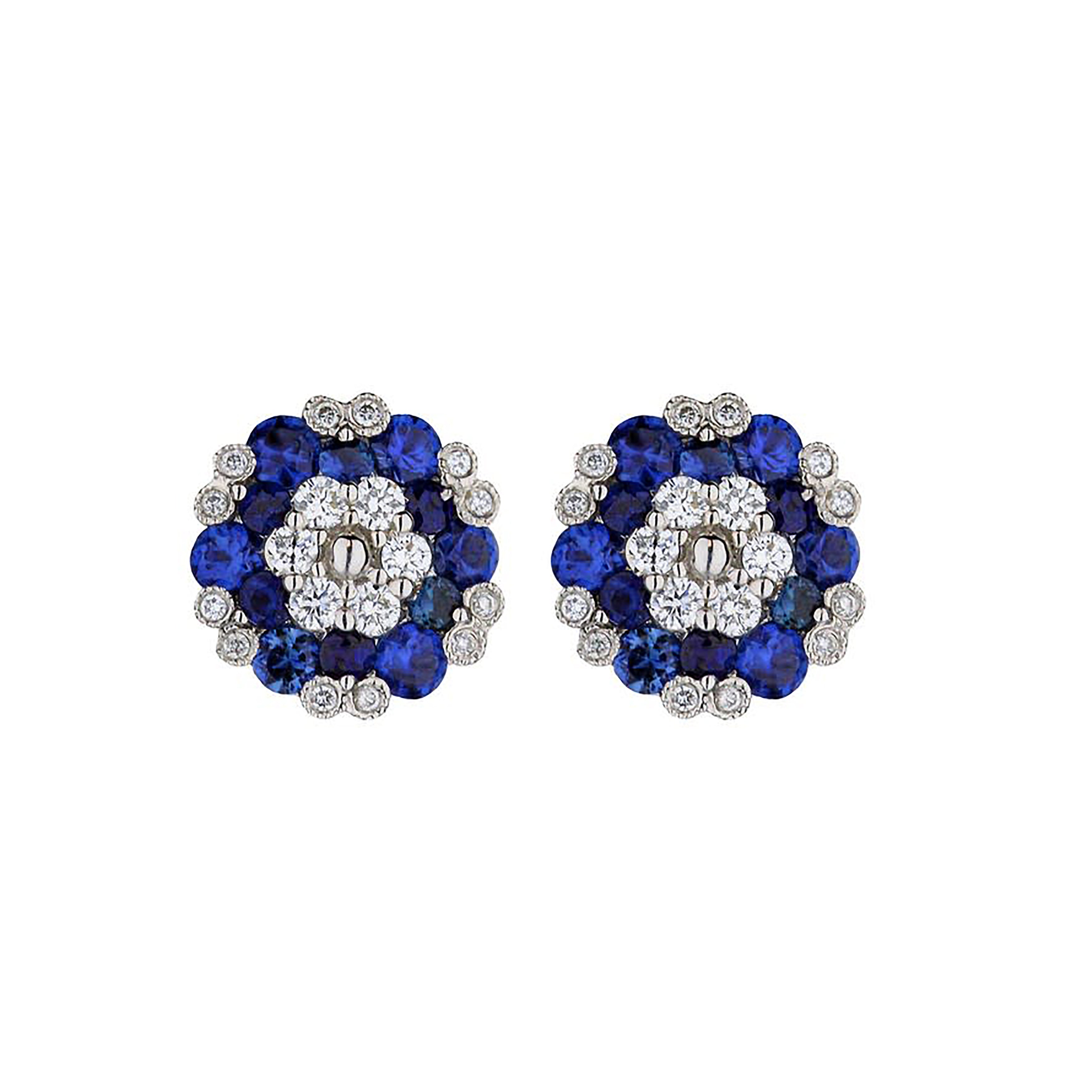 18K White Gold Sapphire And Diamond Flower Cluster Studs