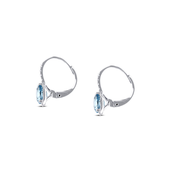 14K White Gold Blue Topaz Diamond Drop Earrings