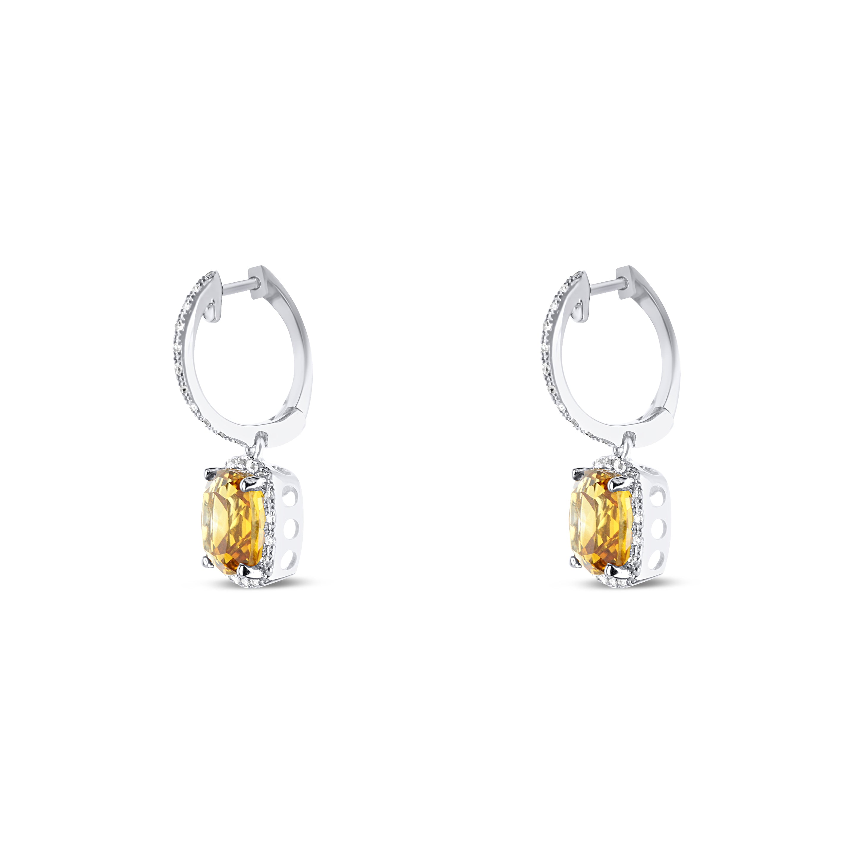 14K White Gold Citrine Diamond Drop Earrings
