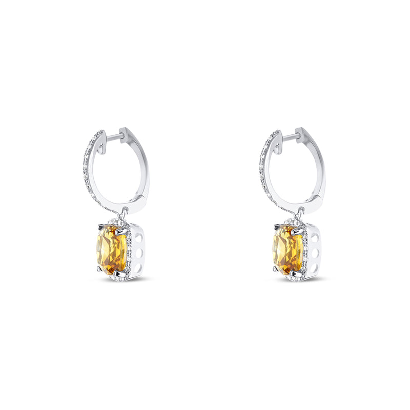 14K White Gold Citrine Diamond Drop Earrings