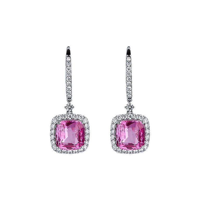 18K White Gold Pink Sapphire Diamond Drop Earrings