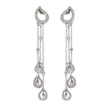 18K White Gold Pink Sapphire Briolette Diamond Dangle Earrings