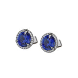 18K White Gold Sapphire Stud Earrings With Halo