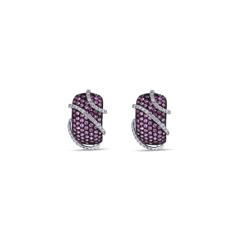 18K White Gold Pink Sapphire And Diamond Streamline Accent Earrings