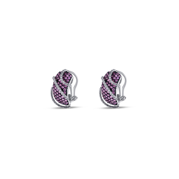 18K White Gold Pink Sapphire And Diamond Streamline Accent Earrings