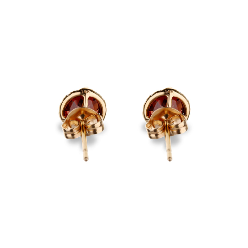 14K Rose Gold 2 Garnet Stone Studs With Diamond Halo Ring