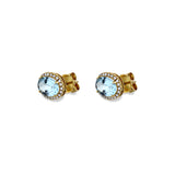 18K Yellow Gold Oval Aquamarine Earrings With Round Diamond Halo