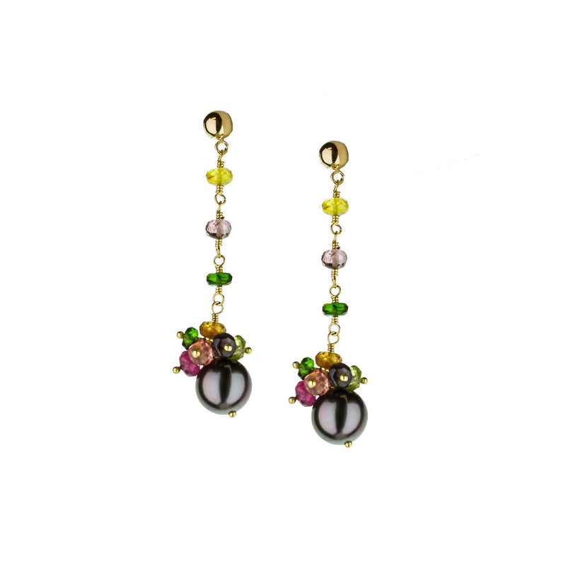 Marya Dabrowski 18K Gold Dangle Earrings With Black Cultured Pearls