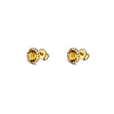 14K Yellow Gold Citrine And Diamond Round Stud Earrings