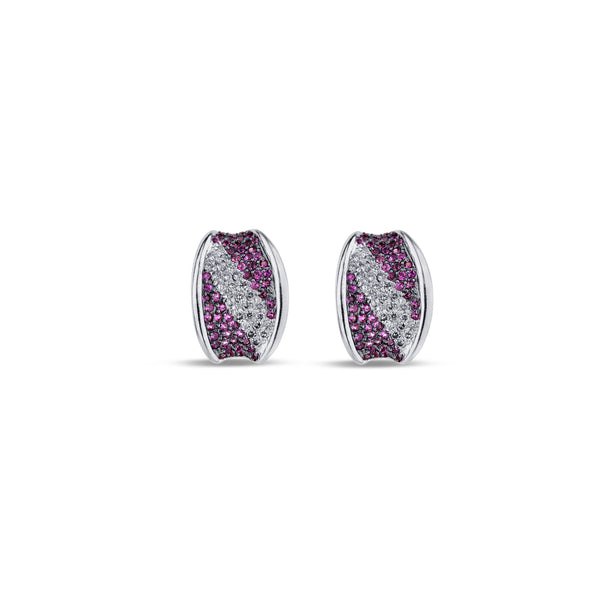 14K White Gold Pink Sapphire And Diamond Earrings With Black Rhodium Detail