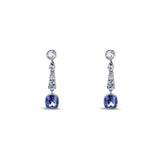 Art Deco Style Platinum Bezel And Bead Set Diamond Earrings With 2 Cushion Cut Blue Sapphires