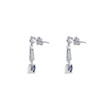 Art Deco Style Platinum Bezel And Bead Set Diamond Earrings With 2 Cushion Cut Blue Sapphires