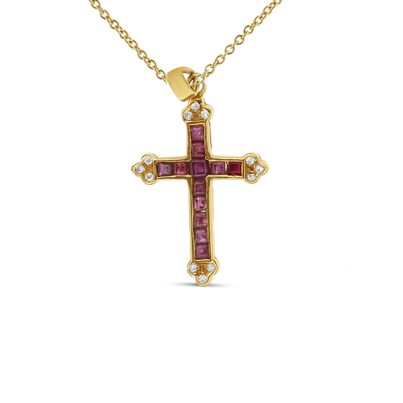 Ruby And Diamond Yellow Gold Cross