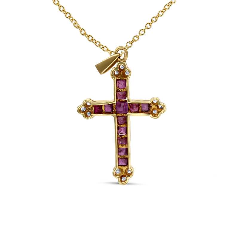 Ruby And Diamond Yellow Gold Cross