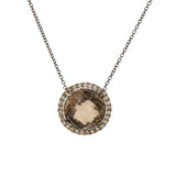 14K White Gold Black Rhodium-Plated Smoky Quartz With Chocolate Diamond Halo Pendant Necklace