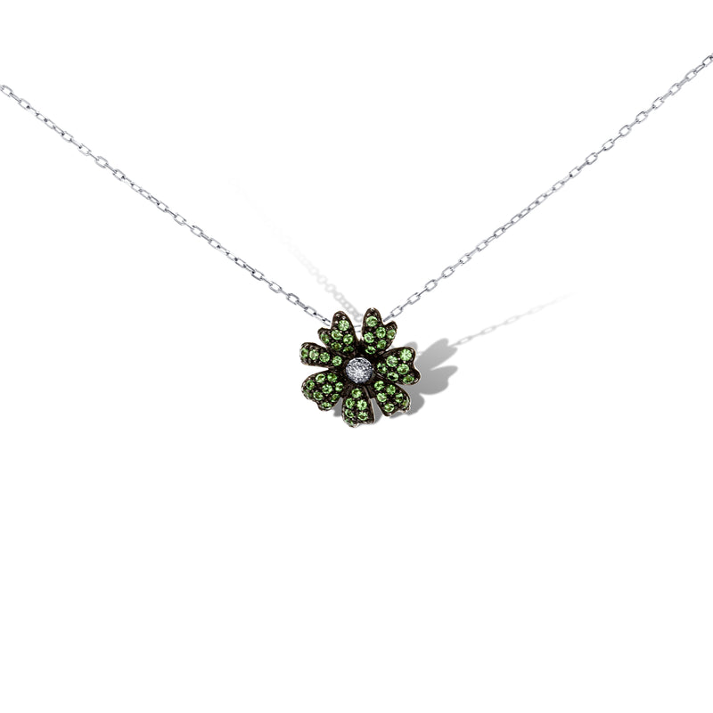 Tsavorite And Diamond Movado Flower Pendant With Chain