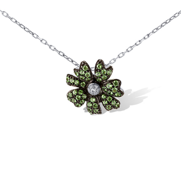 Tsavorite And Diamond Movado Flower Pendant With Chain
