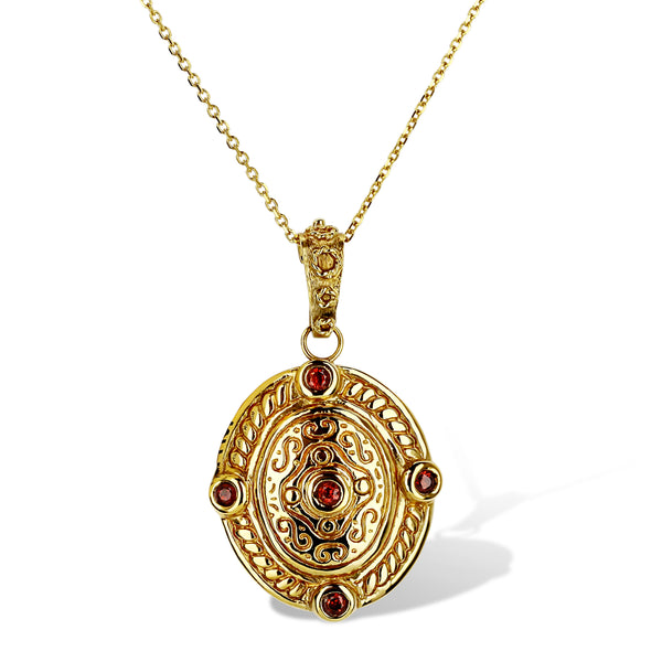 Yellow Gold Oval Pendant With Garnets
