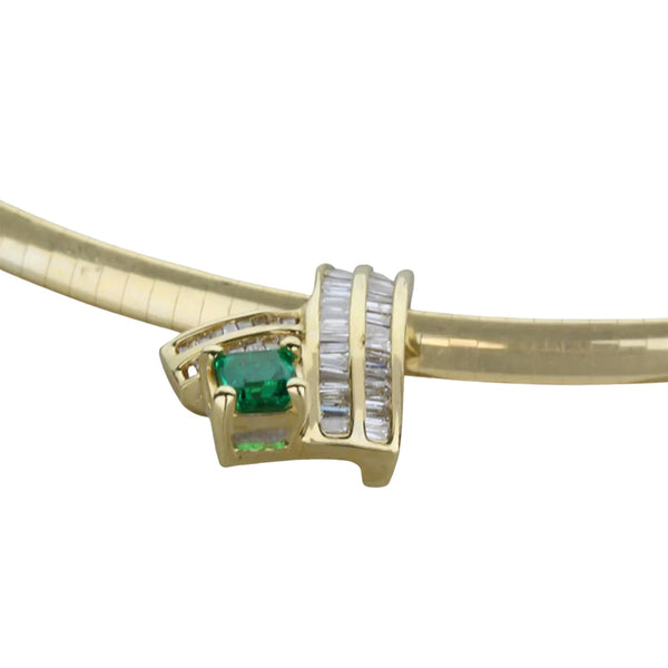Emerald And Diamond Pendant Omega Necklace