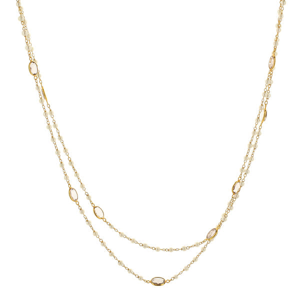 18K Rose Gold 40" Pink Tourmaline And Seed Pearls Chain Necklace