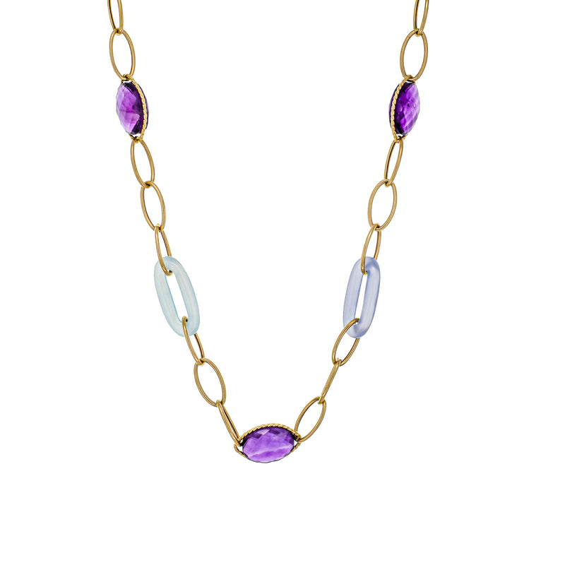 Oval Amethyst And Jade Link Station Necklace