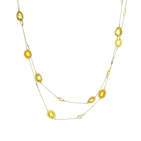 18K Yellow Gold Citrine Flower And Quartz Necklace