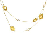 18K Yellow Gold Citrine Flower And Quartz Necklace