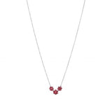 18K White Gold 3 Flower Ruby Cluster Necklace