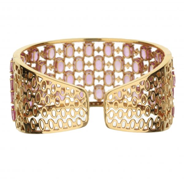 18K Rose Gold Pink Sapphire Diamond Cuff Bracelet