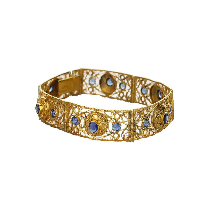 Blue Sapphire And Yellow Gold Bar Bracelet