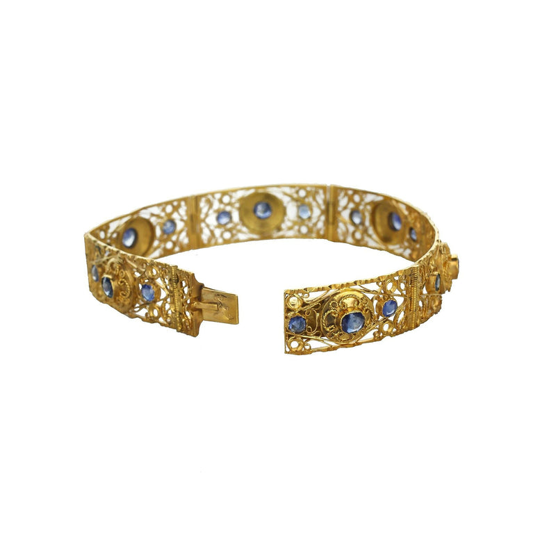 Blue Sapphire And Yellow Gold Bar Bracelet