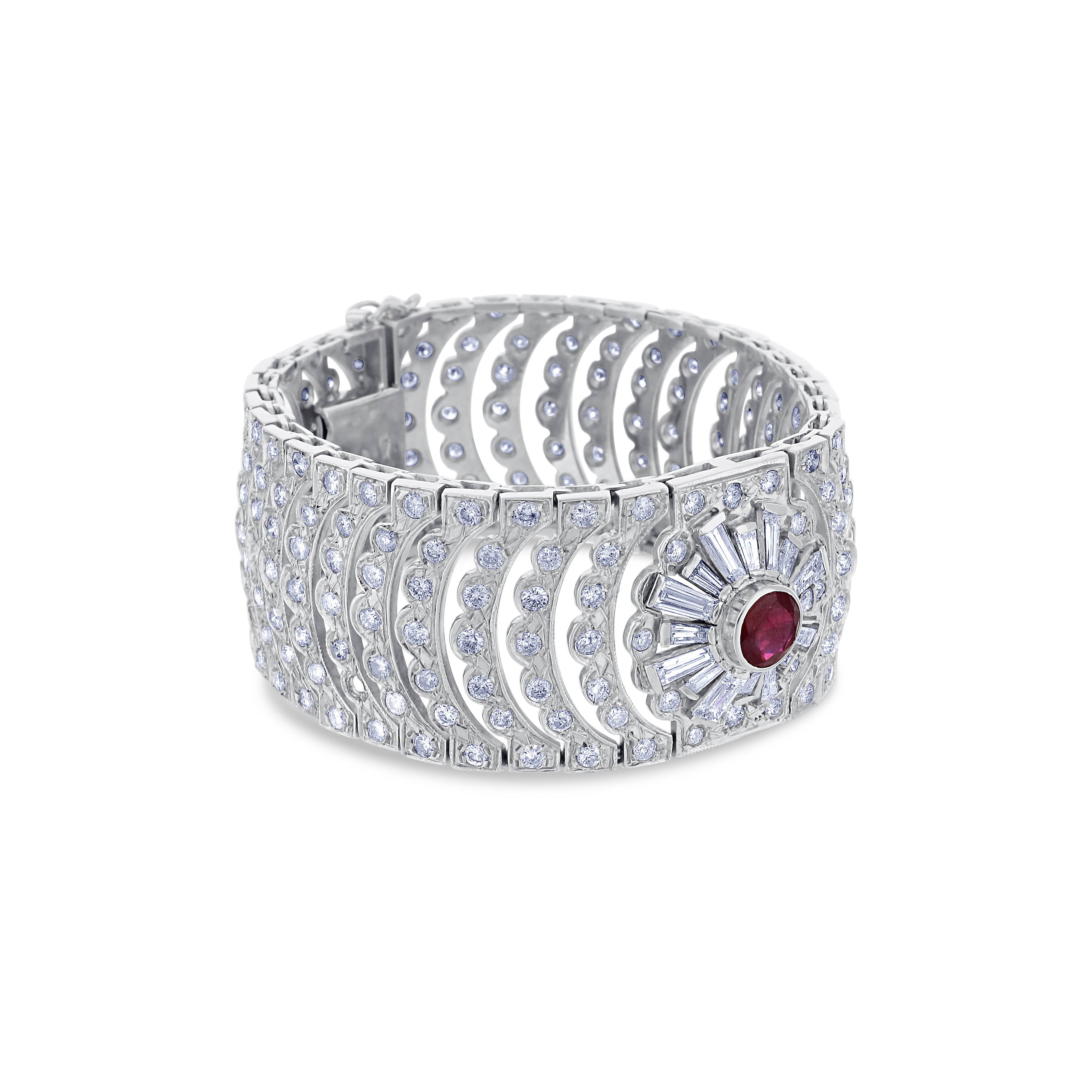 Art Deco Diamond And Burmese Ruby Cuff Bracelet