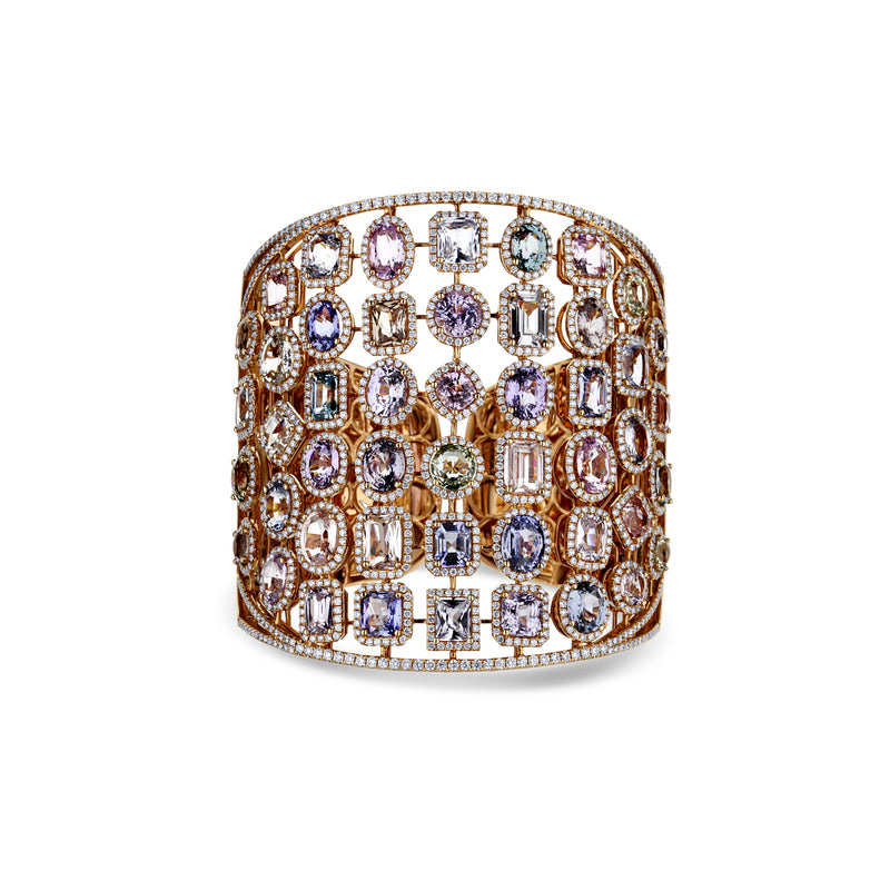 18K Rose Gold Multi-Colored Sapphire And Diamond Cuff Bracelet