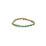 14K Yellow Gold Alternating Oval Emerald And Diamond Line Bracelet
