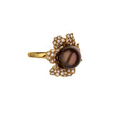 18K Rose Gold Round Diamond And Chocolate Pearl Flower Ring