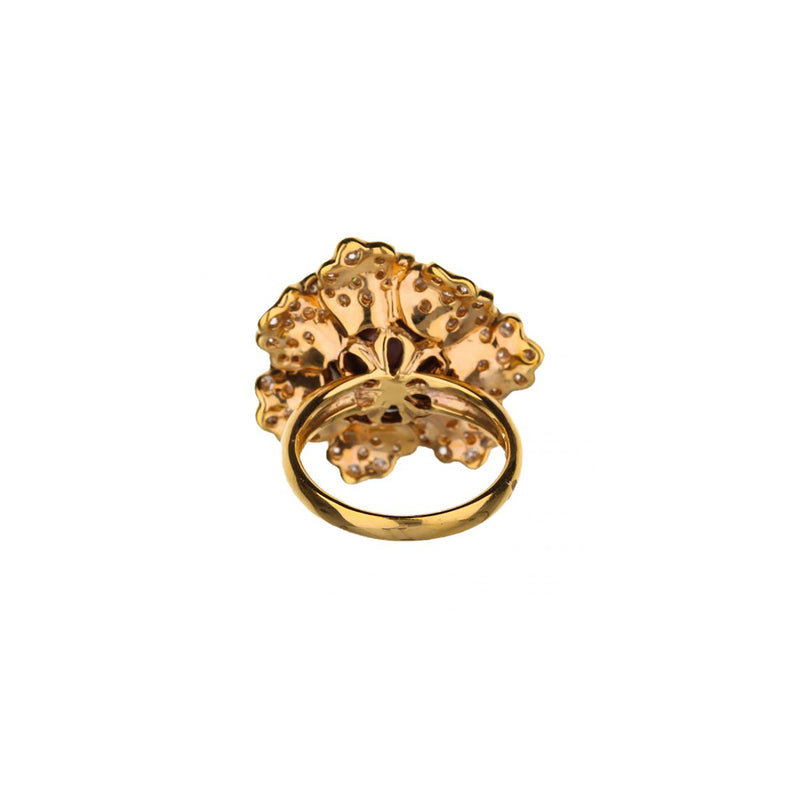 18K Rose Gold Round Diamond And Chocolate Pearl Flower Ring