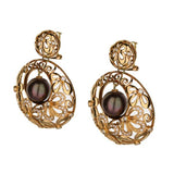 18K Rose Gold Flower Eyelet Chocolate Pearl Earrings