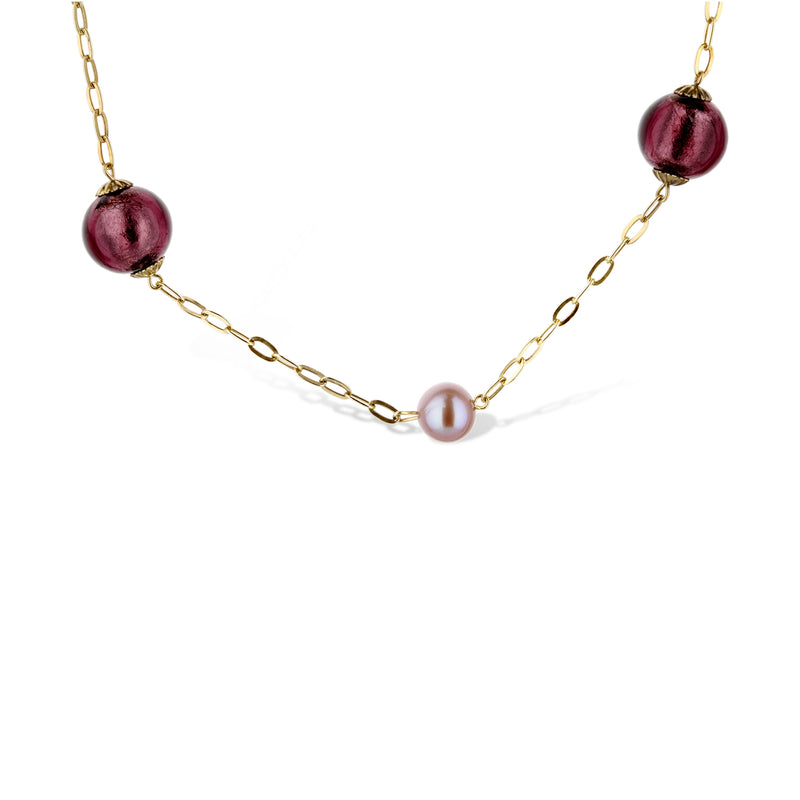 Purple Venetian Glass And Pearl Necklace