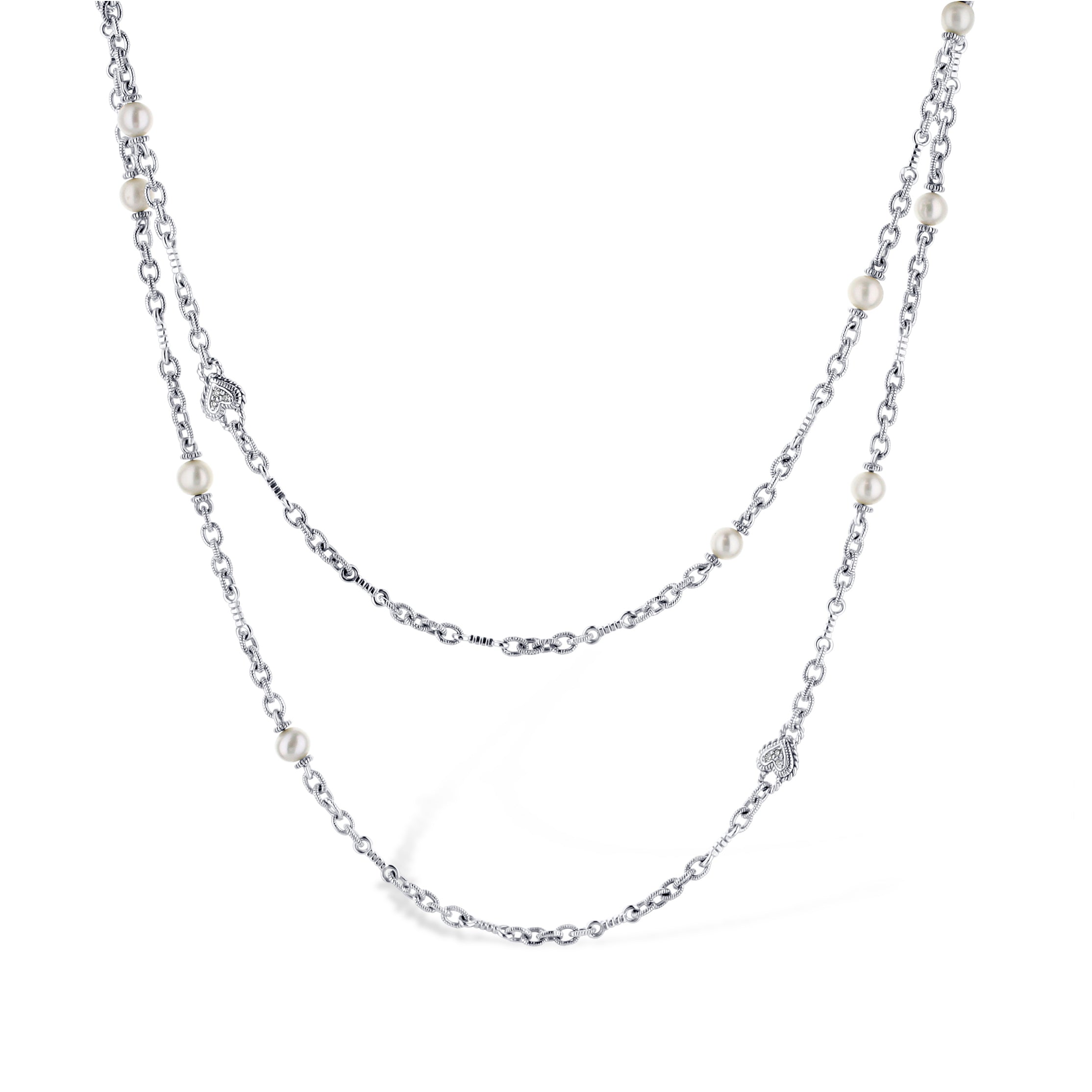 Judith Ripka White Gold Cultured Pearls By The Yard Necklace With Diamonds