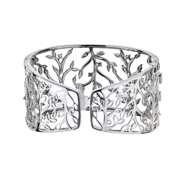 18K White Gold Round And Marquise Ivy Cuff Bracelet