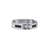 14K White Gold Men'S Black And White Diamond Link Bracelet With 2 Middle Diamond Rows On Links