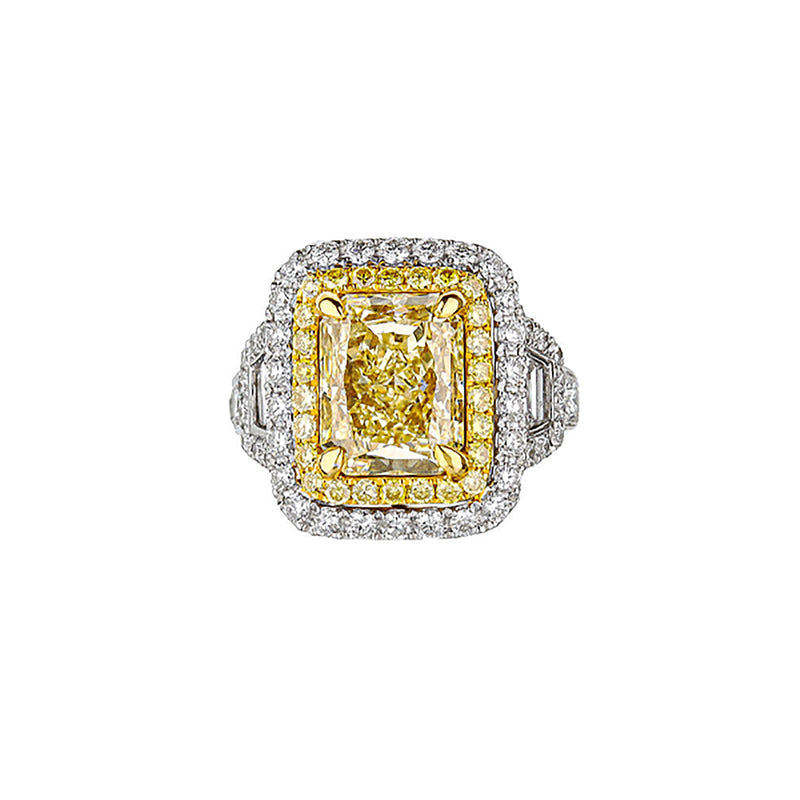 Platinum And 18K Gold 5 Carat Fancy-Yellow Diamond Ring