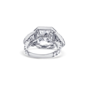 18K White Gold Radiant Cut Diamond With Halo And Side Shield Diamond Custom Engagement Ring