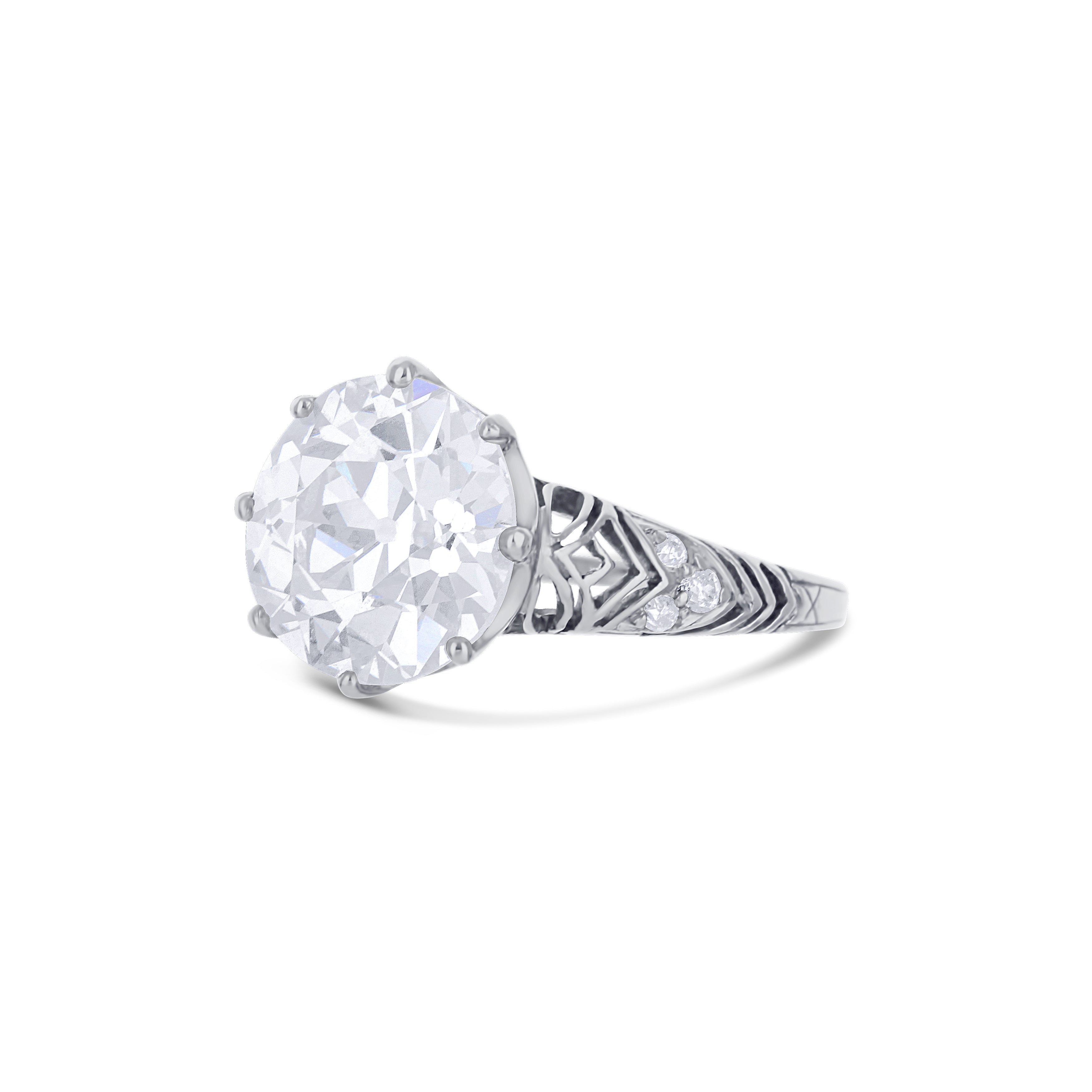 Platinum Art Deco Engagement Ring With A 3.30Ct Old European Brilliant Center Stone