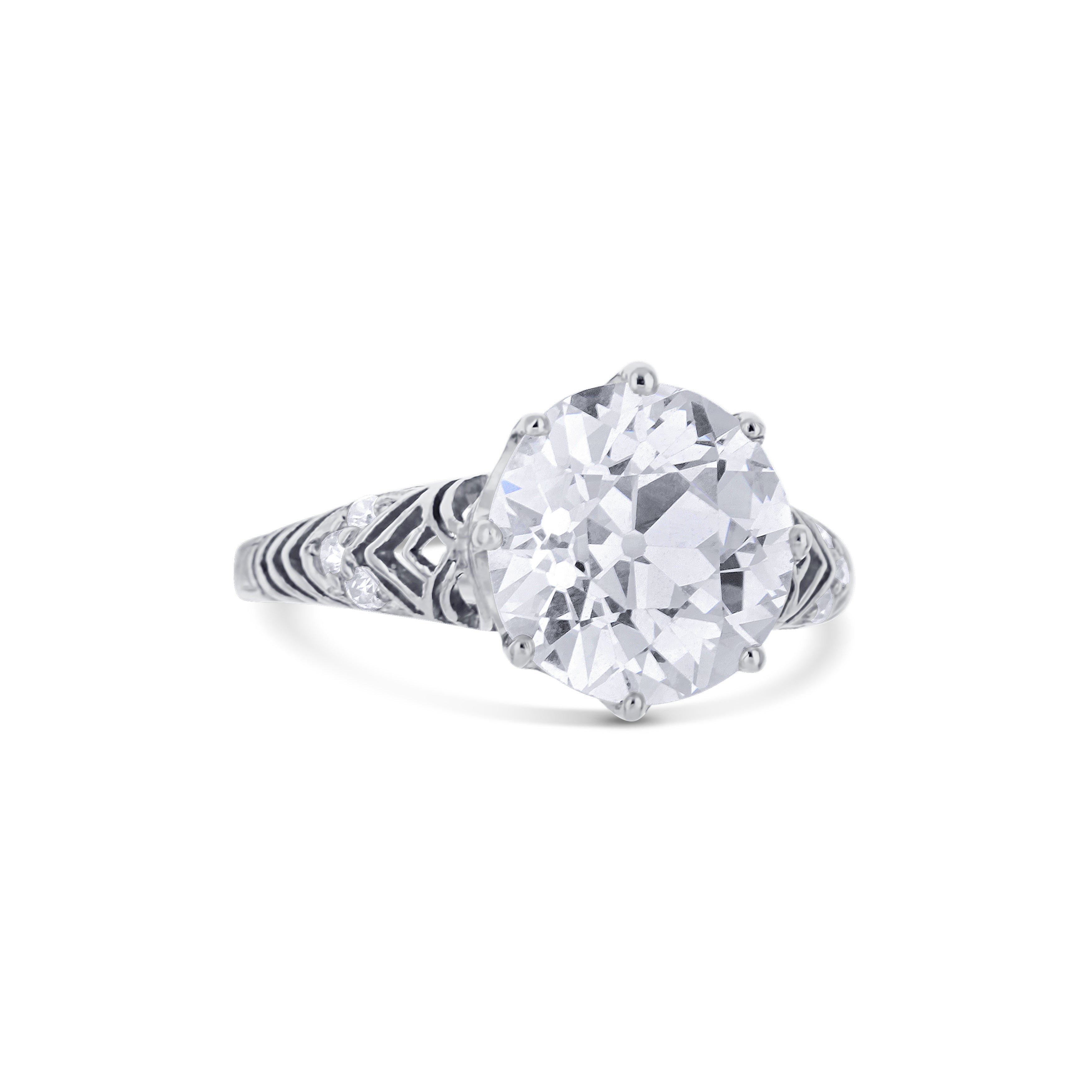 Platinum Art Deco Engagement Ring With A 3.30Ct Old European Brilliant Center Stone