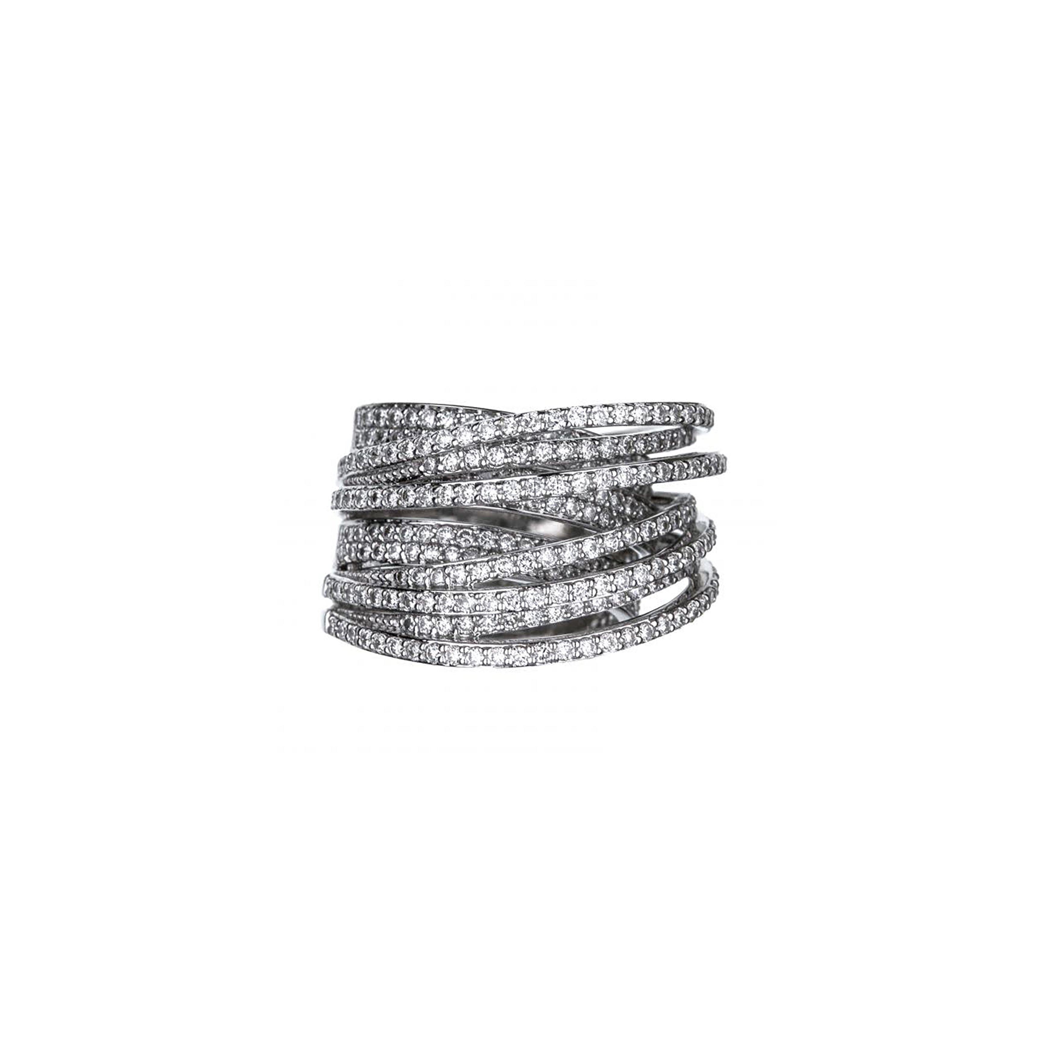 18K White Gold Extra Wide Multi Rows Diamond Ring